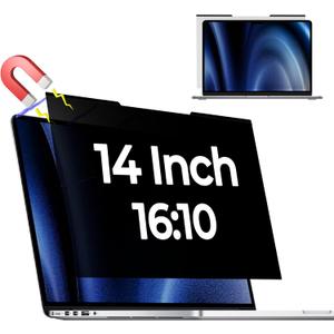 Magnetic Laptop Privacy Screen for 14 Inch 16:10, That Screen Size is 11.87 in Wide and 7.42 in High.Removable Laptop Computer Screen Privacy Shield Anti Glare And Blue Light with Lenovo Hp Dell Acer Asus Thinkpad Envy