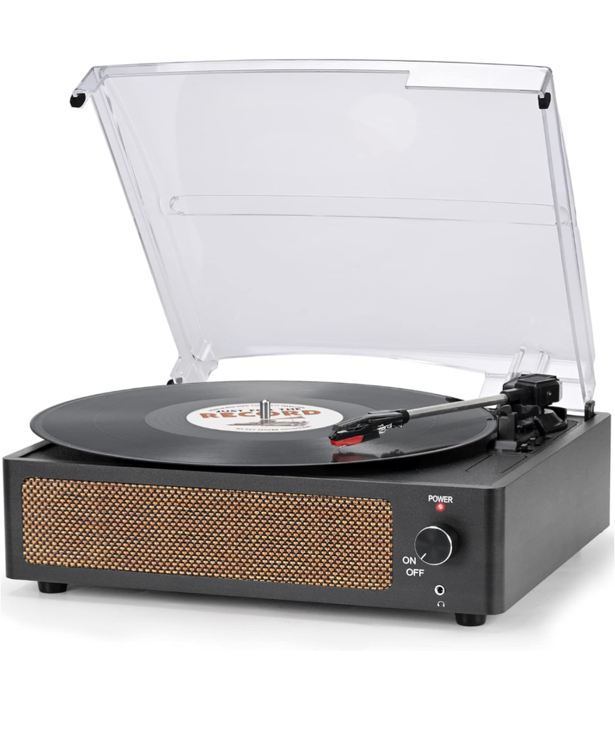 Vinyl Record Player with Speakers Vintage Turntable for Vinyls Records Belt-Driven Turn Table Support 3-Speed, Wireless Playback, Headphone, AUX-in, RCA Line LP Phonograph for Sound Enjoyment Black