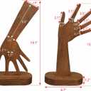 MOOCA 2 Pcs Set Multi-Functional Tabletop or Wall-Mountable Wooden Hand-Shaped Jewelry Display Stand For More Bracelet Storage, Premium Real Wood Sturdy Base, Brown Color