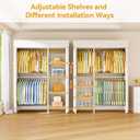 ULIFHOME F2C Clothes Rack with Cover, Clothing Racks for Hanging Clothes, Heavy Duty Garment Rack with Shelves and Hanger Rods, White Closet with Beige Cover, 47.2" W x 16.5" D x 78.3" H, Load 630lbs