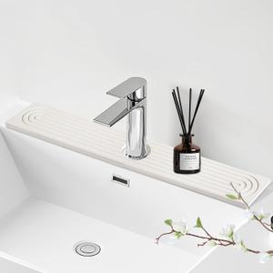 Faucet Mat for Kitchen Sink - 23.6" Diatomite Fast Drying Stone Sink Tray Absorbent Mat Faucet Splash Guard for Kitchen Sink and Bathroom Counter Drying Mat (White, 23.6"x 3.9")