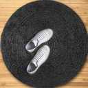 GRUHUM Jute Area Rug10ft Natural Fiber Round Black Handwoven Boho Farmhouse Rustic Vintage Soft Braided Reversible EcoFriendly Rugs for Indoor Kitchen Bedroom Living Room Hallways (10' ft Round)