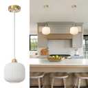 WILON 7.48'' Milk Glass Pendant Light Fixture Vintage White Ribbed Glass Pendant Light, 1-Light Farmhouse Striped Glass Pendant Light for Indoor Bedroom Kitchen Island Living Room