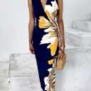 HVT Women's 2025 Summer Halter Neck Floral Print Maxi Dress Wedding Guest Party Sleeveless Bodycon Long Dresses (XL)