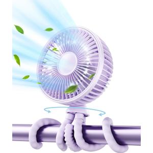 Gaiatop Oscillating Baby Stroller Fan, LED Night Light 4 Speeds Rechargeable 360° Rotate Clip On, Battery Operated Small Portable Cooling Fans for Car Seat Crib Treadmill Travel (Purple)