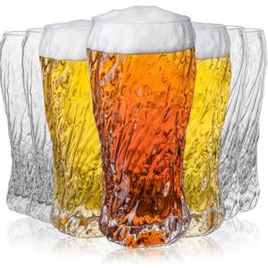 wookgreat Tall Beer Glasses, Set of 8 Hammered Glass Cups, highball glasses, 17oz Tumbler Drinking Glass Set, Cocktail Drinking Glasses, Water Cups, Bar Glassware, Juice, Iced Tea, Margarita