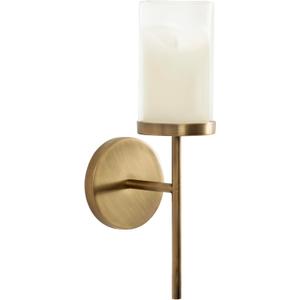 Kate and Laurel Blaise Transitional Metal Wall Sconce; 5 x 6 x 14; Antique Brass; Modern Round Candle Holder with Removable Glass Cylinder for Flameless Candles