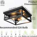 Black Square Flush Mount Ceiling Light, Farmhouse Ceiling Light Fixture for Hallway Porch Kitchen, 2-Light Outdoor Porch Ceiling Light, 1 Pack, 10 Inch, E26 Base(Bulbs Not Included)
