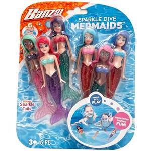 BANZAI 6 Piece Sparkle Mermaid Dive Toys - Glittery Sparkle Tails - 6 Pack