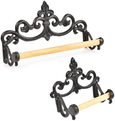 Sungmor 2 Pack Vintage Cast Iron Toilet Paper Holder, Decorative Fleur De Lis Toilet Paper Roll Holder, Wall Mounted Antique Brown Tissue Roll Holder, French Rustic Bathroom Kitchen Wall Decor