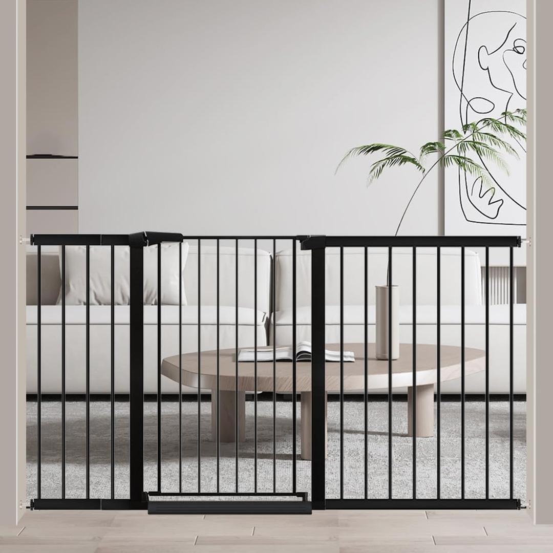 Fairy Baby 38" Extra Tall Dog Gate for Stairs, 59.9"-65.3" Extra Wide Large Walk Thru Baby Gate for Doorway, Long Safety Child Toddler Gate, Metal Auto Close Puppy Cat Gate for The House, Black