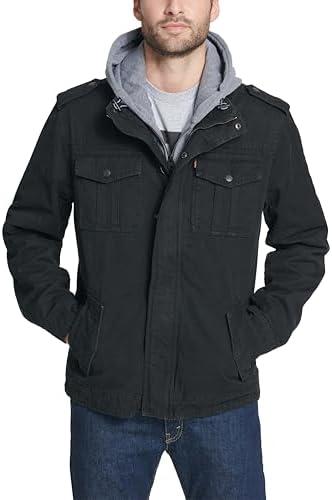 Levi's Men's Washed Cotton Hooded Military Jacket Size XL