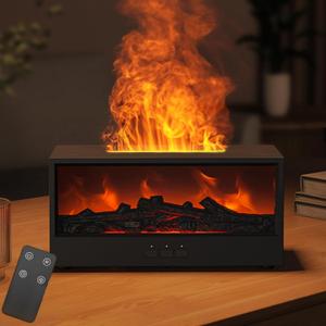 Mini Fireplace Essential Oil Diffuser, Aromatherapy Diffuser, 150ml Ultrasonic Cool Mist Humidifier, 7 Colors Firelight Flame Diffuser with Remote, Waterless Auto-Off & Timer for Home (Black)