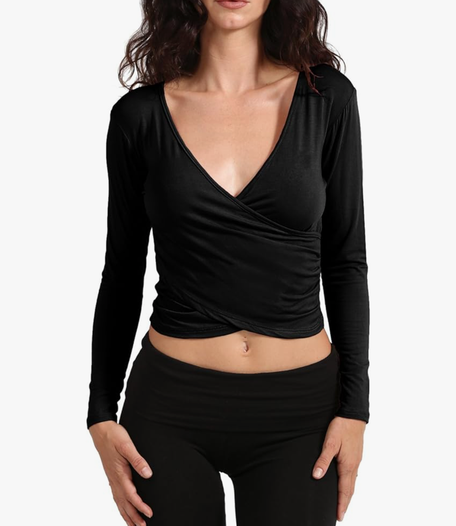 LOVNY Women's Long Sleeve V Neck Wrapped Crop Top With Pants Made in USA. Size Small