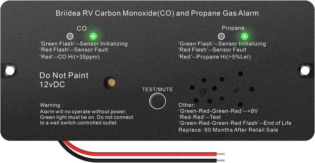 RV Carbon Monoxide & Propane Gas Alarm, Briidea Dual LP/CO Alarm with Separate LED Indicator Light, 100dB Loud Alert, Flush Mount, Compatible Replacement for Safe-T-Alert 30-442 Series, HRPCA-03B