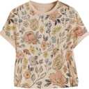 SweatyRocks Women's Floral T Shirts Summer Boho Crew Neck Short Graphic Tee Tops (S)