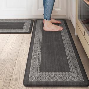 Kitchen Mats Cushioned Anti Fatigue Mats for Kitchen Floor, Non-Skid Waterproof Kitchen Rugs Padded Comfort Standing Desk Mat for Home Office Laundry Sink(Dark Grey) (17.3" x 47 "+ 17.3" x 29 "--0.47 inches)