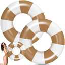 Giant Ring Floats for Adults 48 Inch Large Inflatable Pool Tube Floats Vintage Brown Striped Swimming Rings for Swimming Pool Summer Beach Bachelorette Wedding Party Decor