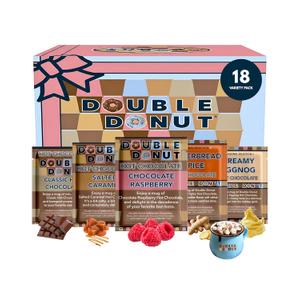 Double Donut Coffee Flavored Hot Chocolate Packets Variety Pack,18 Count Includes Classic, Chocolate Raspberry, Salted Caramel & Peppermint