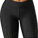 ATTRACO Women's High Waisted Swim Shorts with Pockets Bathing Suit Bottoms Long Board Shorts Plus Size (Black, M)