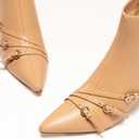 Coutgo Womens Buckle Strap Ankle Booties Kitten Low Heel Pointed Toe Y2K Boots Side Zipper Fall Shoes (9, Khaki)