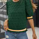 Fisoew Womens Quilted Pattern Cropped Sweatshirts Casual Crewneck Half Lantern Sleeve Textured Ruffle Loose Pullover Tops