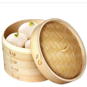 Handmade Steam Basket Bamboo Steamer 10 Inch, 2 Tiers Chinese Food Bamboo Steamers for Cooking, Steam Baskets Dumplings Vegetables Chicken Fish Rice, Reusable 2 Gauze Liners and Chopsticks