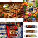 Small Jigsaw Puzzles for Adults 150 Pieces Vintage streetscape Oil Painting Mini Puzzles Challenging 6 x 4 Inches,3 Pcs,Mini Easel Included