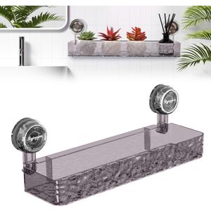 Corrugated Suction Cup Storage Holder,Movable Shower Shelf Suction Cup,Shower Caddy Large Organizer Bathroom,No-Drill Wall Mounted Bathroom Storage Rack Shelf(Black)