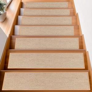 FlowaFoli Stair Treads for Wooden Steps Indoor, 8" X 30" (15 in Pack) Stair Treads Non Slip, Machine Washable for Kids Elders and Pets, Beige