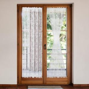 Semi Sheer French Door Curtain 72 Inches Sidelight Privacy Voile Curtains for Living Room Sliding Door with Bonus Tiebacks, 2 Pieces White