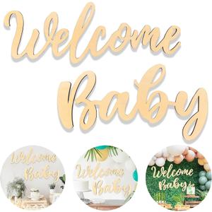 Wooden Original Wood Color Welcome Baby Sign - 1st Birthday Banner, Baby Shower Party Sign, Gender Reveal Backdrop