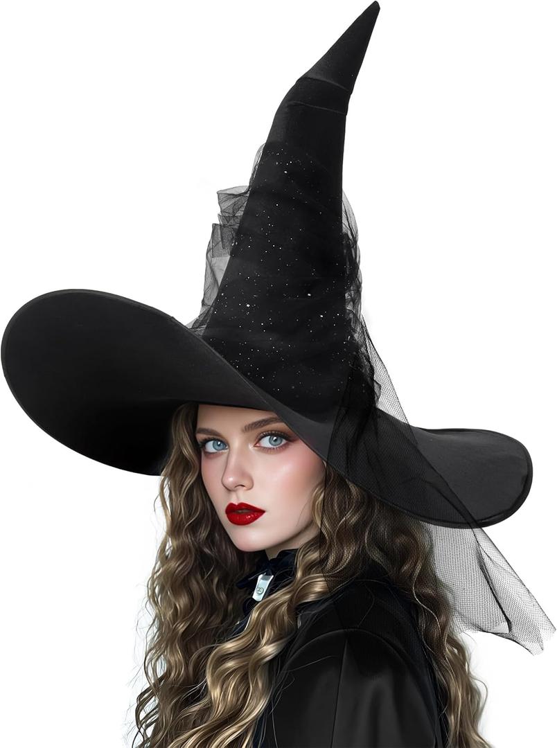DIY Women's Black Witch Hat  Wide Brim Gothic Halloween Costume Accessory for Masquerade Cosplay party