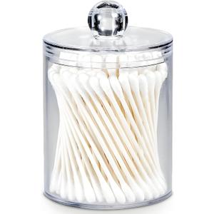 AXX Qtip Dispenser Apothecary Jars Bathroom - Qtip Holder Storage Canister Clear Plastic Jar for Cotton Ball,Cotton Swab,Q-Tips