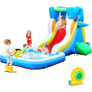 Inflatable Water Slide, Bounce House for Kids Backyard, Toddler Blow Up Bouncer with Air Blower, Splash Zone, Climbing Wall, Water Cannon for Party