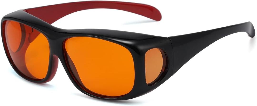 Eyekepper 100% Blue Light Reduction,Huge Fitover Anti-Blue Blocking Computer Eyeglasses with Extra Amber Lenses, Black Red