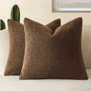 Foindtower Pack of 2, Curly Faux Fur Decorative Throw Pillow Covers Soft Fuzzy Plush Cushion Case with Zipper Cozy Pillowcase for Home Living Room Couch Bed Sofa 20 x 20 Inch,Dark Brown