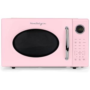 Nostalgia Retro 1000W Microwave Oven 1.1 Cu Ft Capacity  Child Safety Lock, 8 Auto-Cook Settings  Countertop Kitchen Appliance  Pink