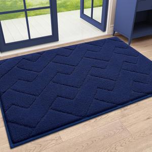 OLANY Indoor Door Mat, 32x20, Dirt Resistant and Absorbent, Sturdy Non-Slip Rubber Backing, Easy to Clean, Washable Low-Profile Doormat for Entryway, Dark Blue (1'8" x 2'6" (Rectangular))