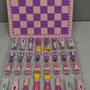 TOYANDONA Wooden Chess Set, 11.8 inch Cartoon Travel Chess Set Pink Chess Board Game Set with Cute Chess Pieces for Kids and Adults