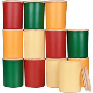 SHOWIN Thick Candle Jars for Making Candles 12 Pcs, 7 OZ Empty Jars with Wood Lids for Candle Making, Sample Container, Christmas