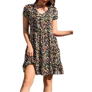 nclook Womens Summer Casual Dress Sweet Cute V Neck Mini Dress with Pocket Short Sleeve (L)