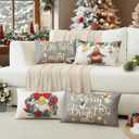 Artscope Christmas Oh Holy Night Merry Bright Jesus Wreath Throw Pillow Covers 12x20 Inch Set of 4, Winter Hoilday Christmas Decoration Pillow Cases for Home Sofa Couch Decor-Grey