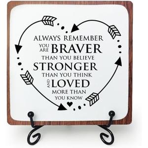 Motivational Wooden Sign Gifts, Wood Plaque With A Support Frame, Inspirational Home Office Desk Decor Gifts for Women Best Friend, Encouragement Cheer Up Gift for Cowoker, Wood Table Sign for Shelf, Pack 2