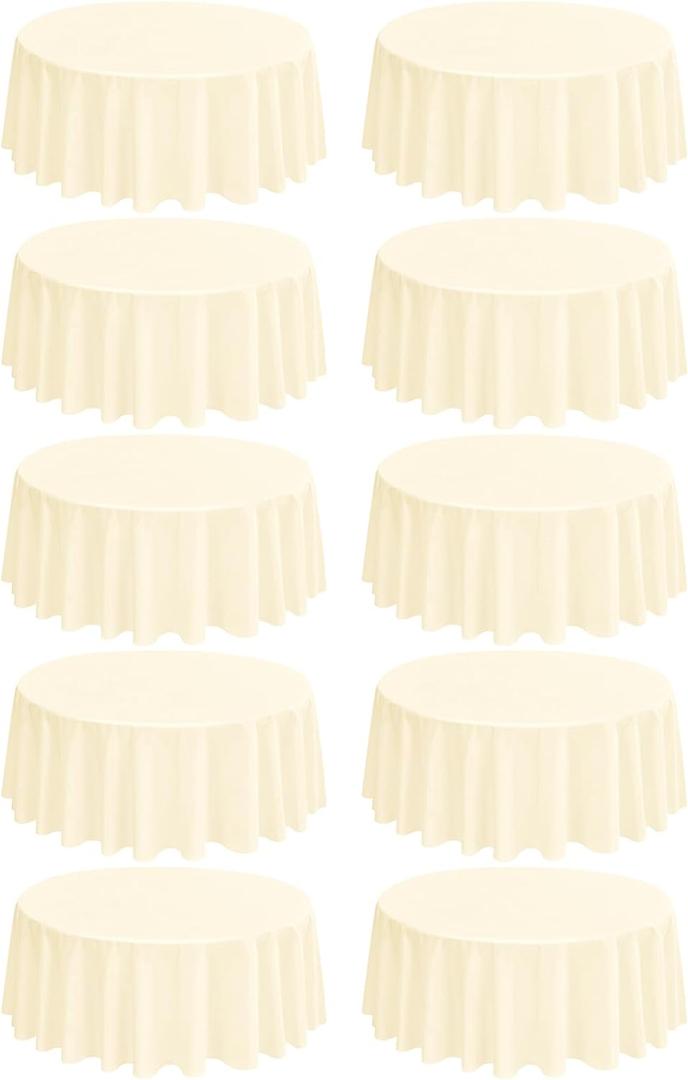 10 Pack Round Tablecloths - 120 Inch, Beige Polyester Table Cover for Round Table, Stain and Wrinkle Resistant Washable Fabric Table Cloth, Polyester Tablecloth for Wedding Banquet Parties