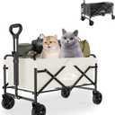 Collapsible Wagon Cart with 5" Removable 360 Swivel Wheels & Adjustable Handle, 220lbs Load Capacity, Dual Detachable Oxford Covers (White+Black) MDF Base, All-Terrain Portable Utility Cart