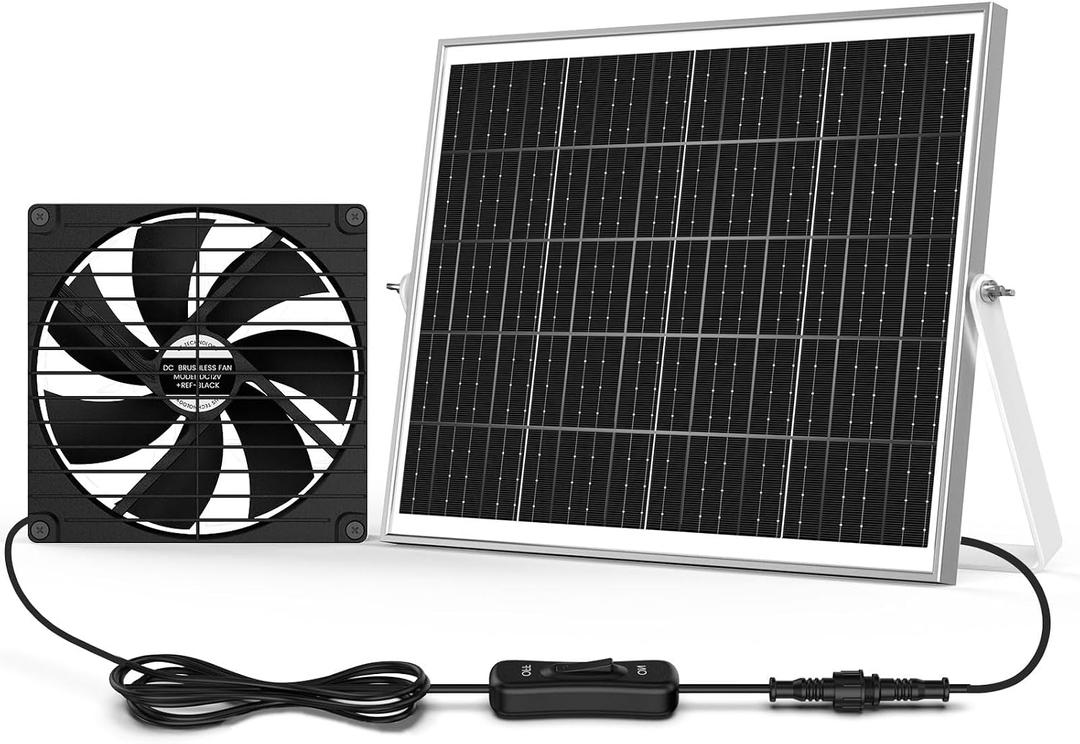 7.1" Large Solar Greenhouse Fan, 25W Solar Powered Vent Exhaust and Intake Chicken Coop Fan Outdoor Waterproof, 16.5 ft Cord, Strong Airflow for Shed Doghouse Cabin Ventilation Air Circulation