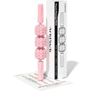 Muscle Roller Stick for Legs,11.6IN Physical Massager 3-Balls Massage Roller Stick Trigger Point Massage Fascia Roller for Leg Calf Abdominal Neck Arms Relieve Muscle Soreness-Pink