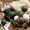 Waipfaru 14Pcs Large(3.15/2.36") Neutral Textured Christmas Balls Ornaments Vintage Rustic Christmas Tree Decorations Shatterproof Hanging Ball for Xmas Farmhouse Decor(Pinecone Frost Color) (White Brown Green)