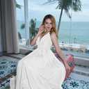 XXTAXN Women's Formal Sexy Mesh Wrap V Neck Sleeveless Spaghetti Strap Adjustable Wedding Guest Long Dress (White)